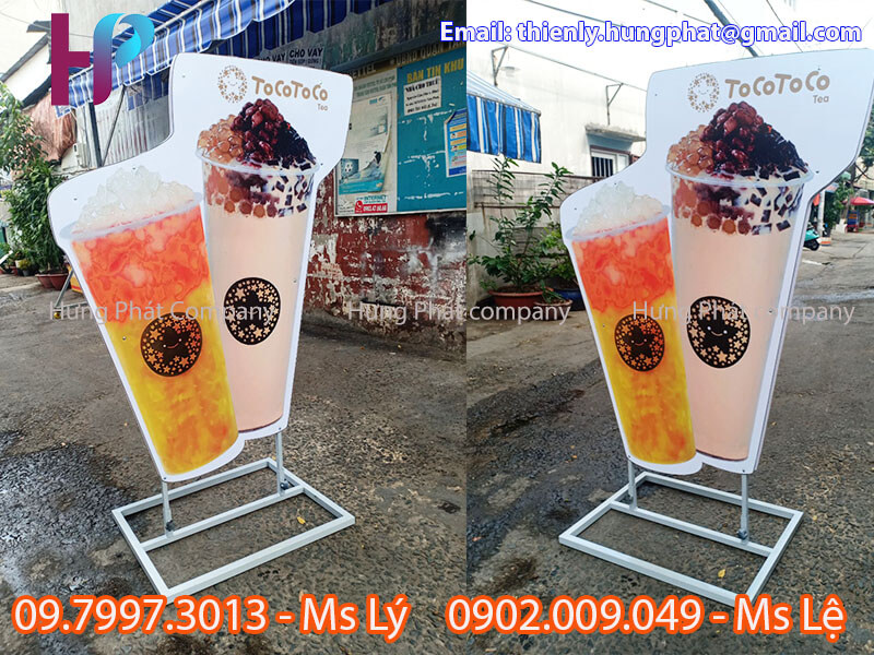 chân dựng ly trà sữa quảng cáo ngoài trời đẹp