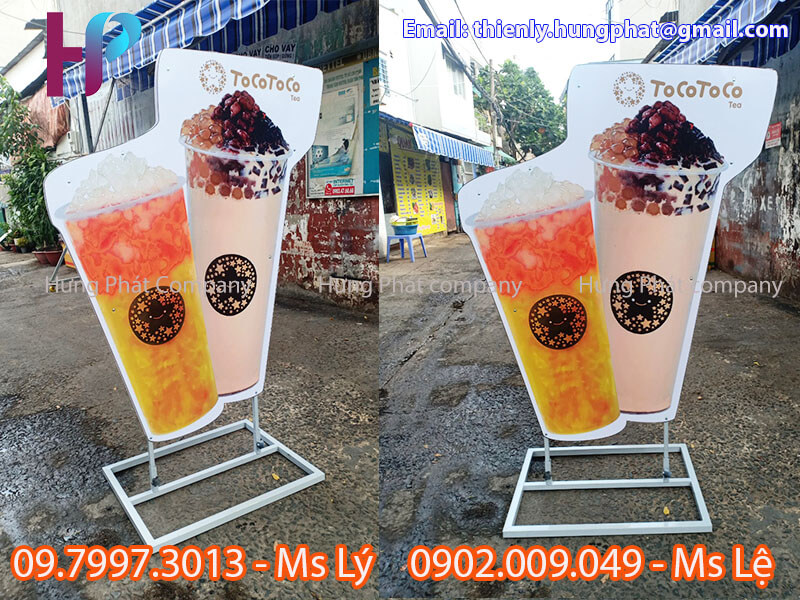chân dựng ly trà sữa quảng cáo ngoài trời chịu gió